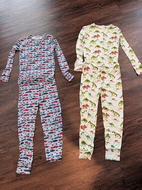 Posh Peanut Kids Two-Piece Pajama Set - Green Dino & Blue Car Prints
